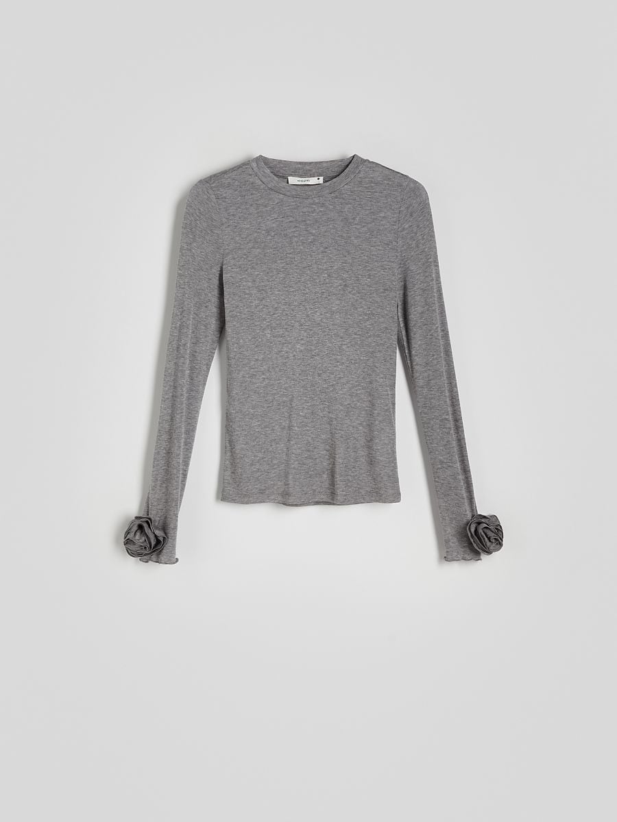 Longsleeve with rose print - light grey - RESERVED - 5