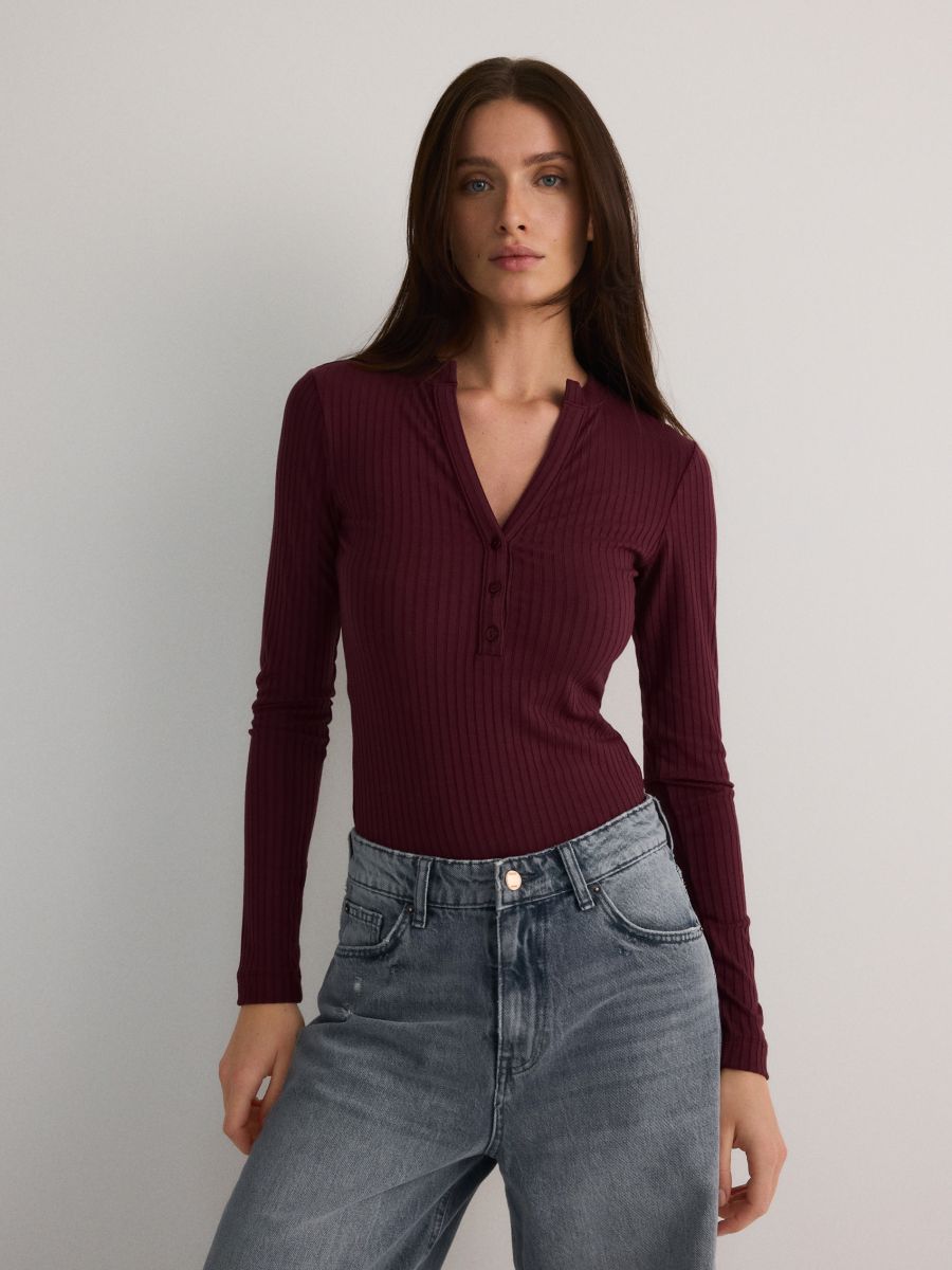 Rib knit bodysuit - maroon - RESERVED