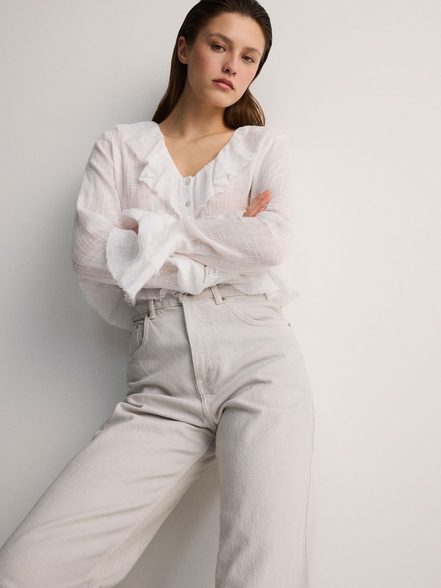 Cropped blouse with ruffle details - white - RESERVED - 2