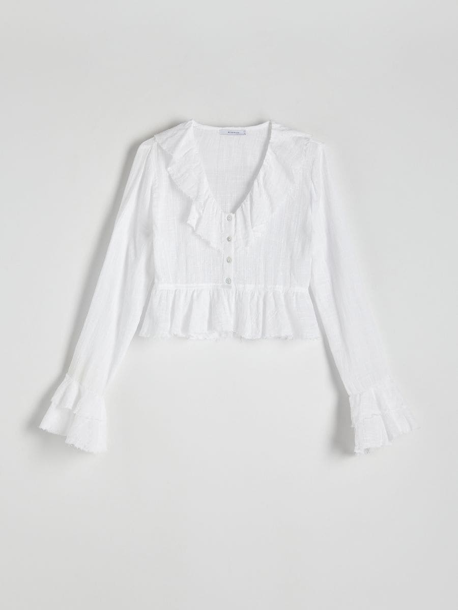 Cropped blouse with ruffle details - white - RESERVED - 3