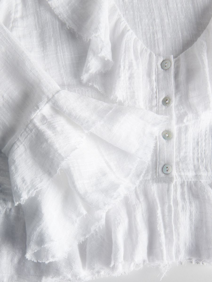 Cropped blouse with ruffle details - white - RESERVED - 4