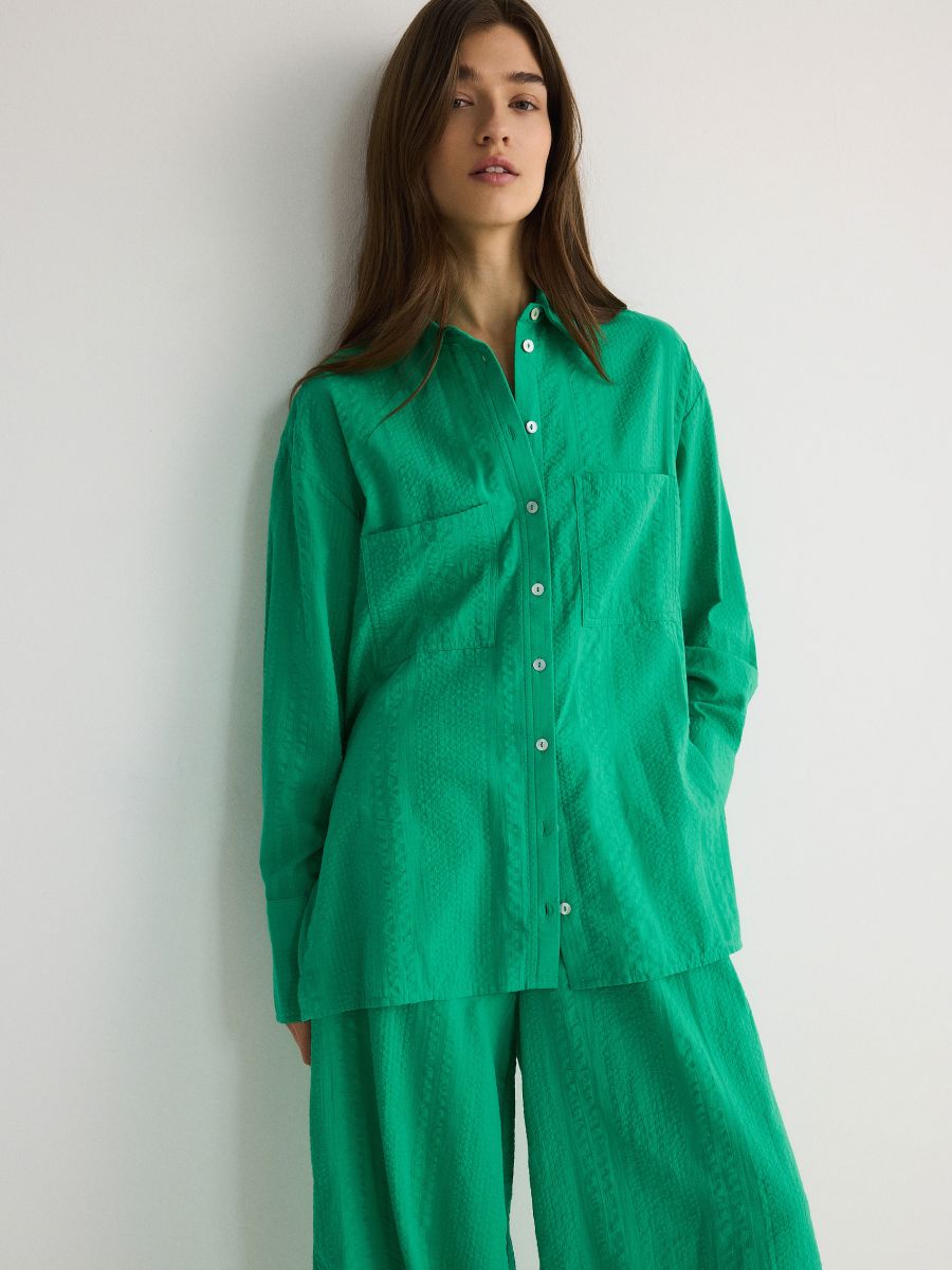 Oversized cotton shirt Color green - RESERVED - ZI680-77X