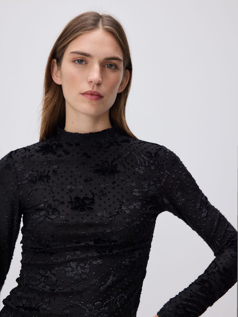 T-shirt à manches longues à motif floral - noir - RESERVED