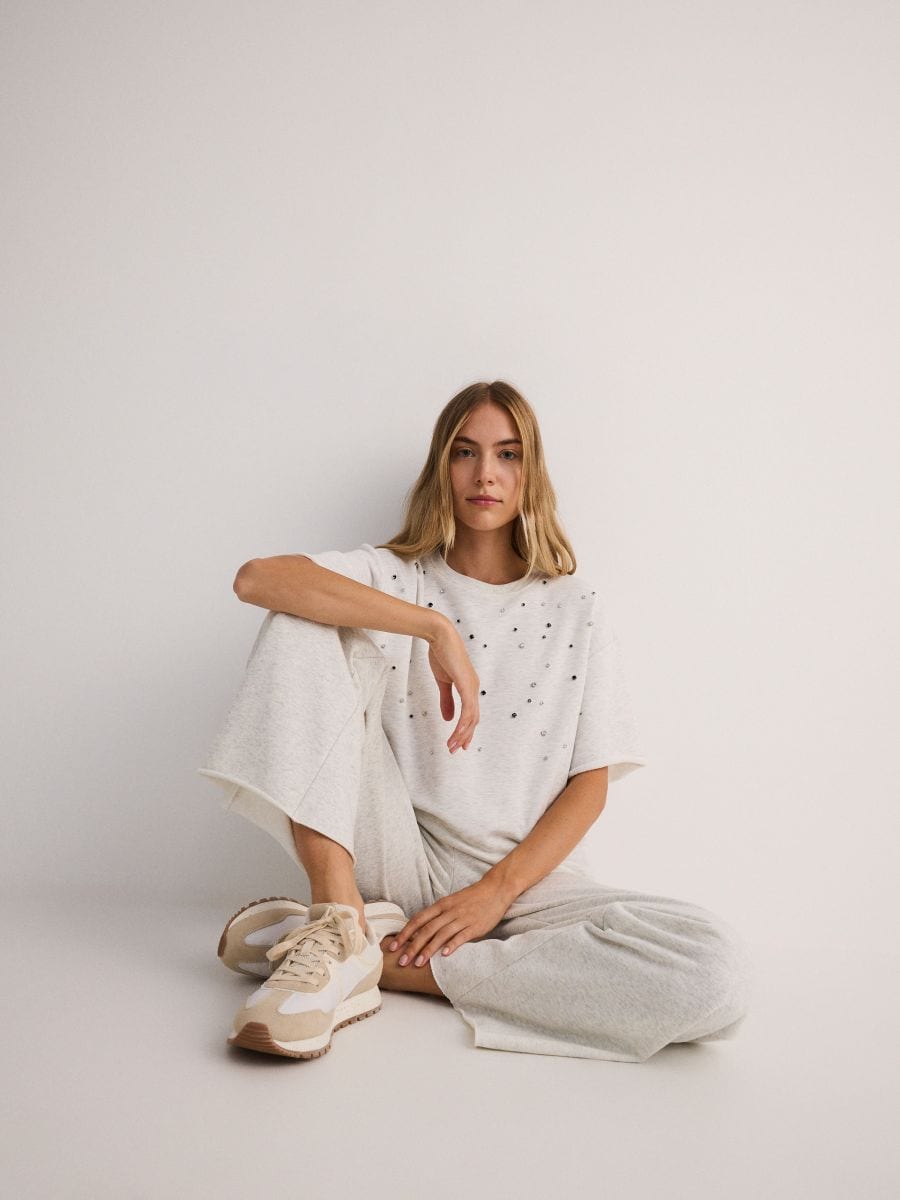 Tepláky wide leg - světle šedá - RESERVED - 3