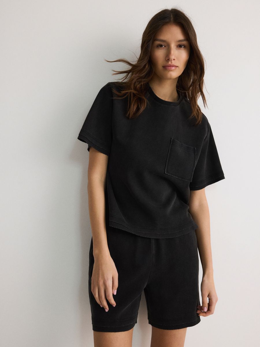 Melange jersey oversized T-shirt - dark grey - RESERVED