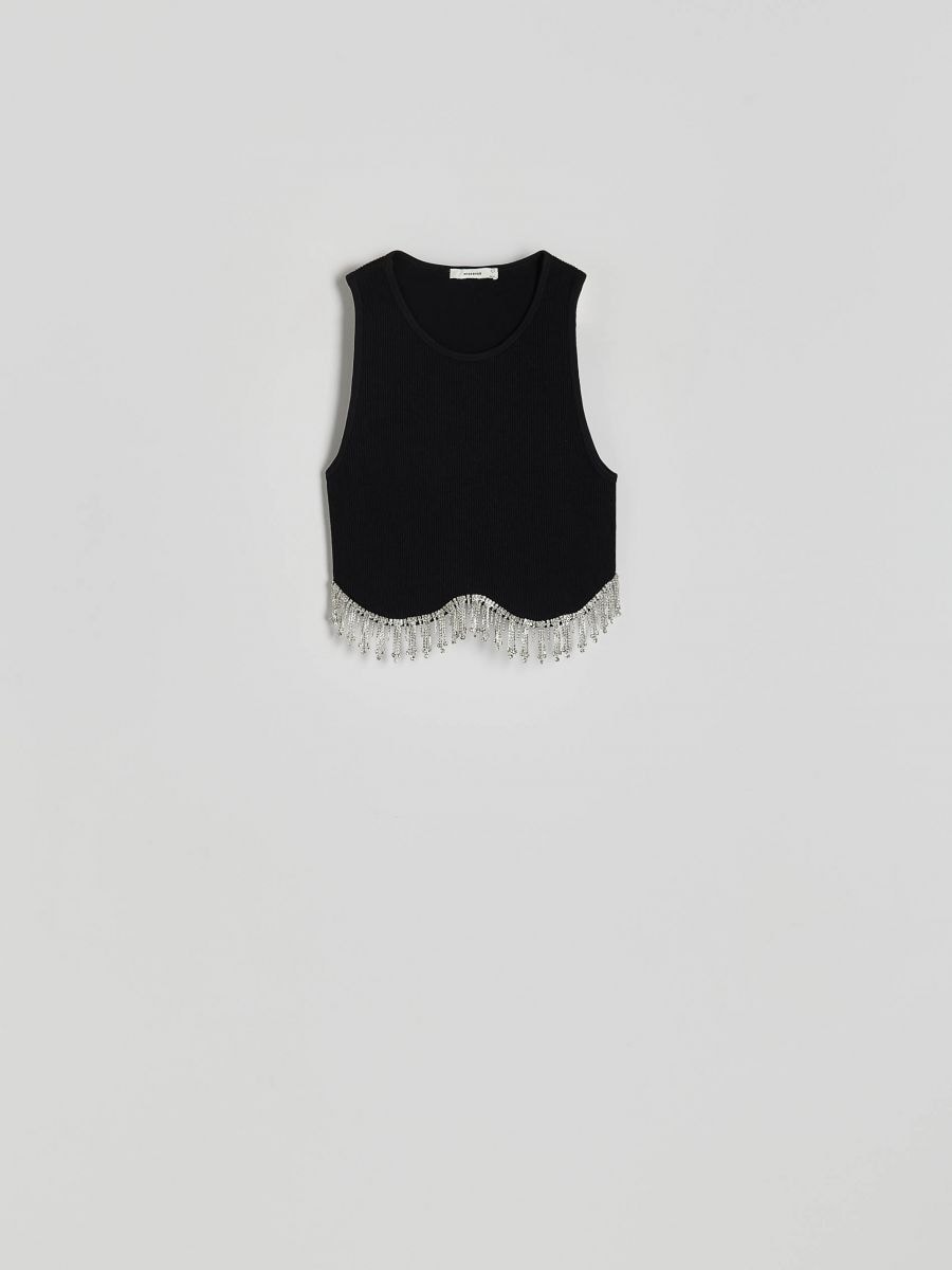 Top with decorative fringes - black - RESERVED