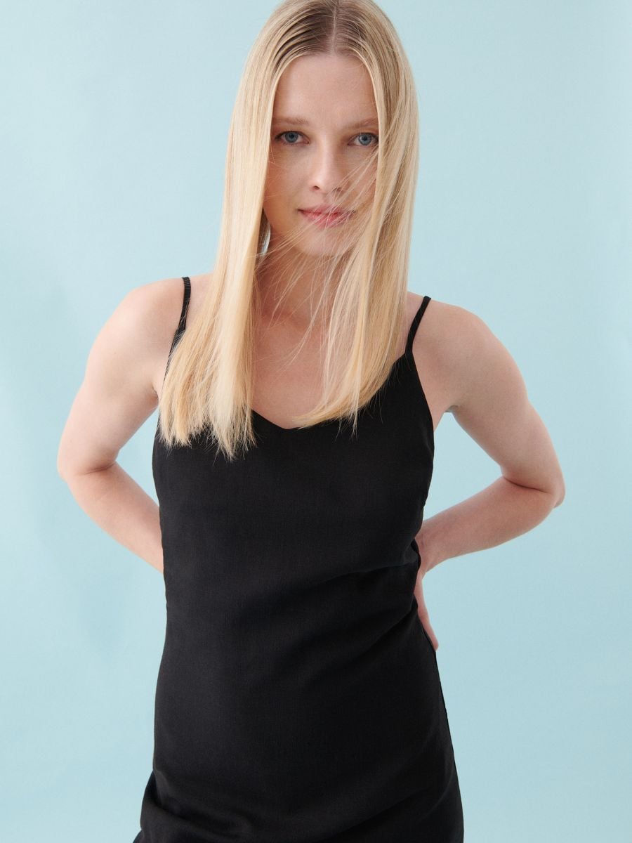 Suknelė su linu - juoda - RESERVED - 3