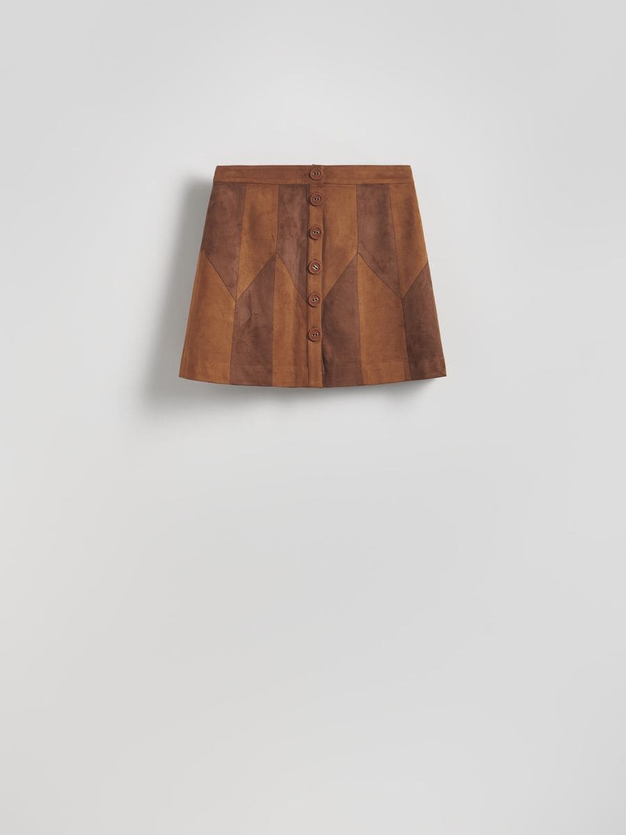 Imitation suede skirt - brown - RESERVED