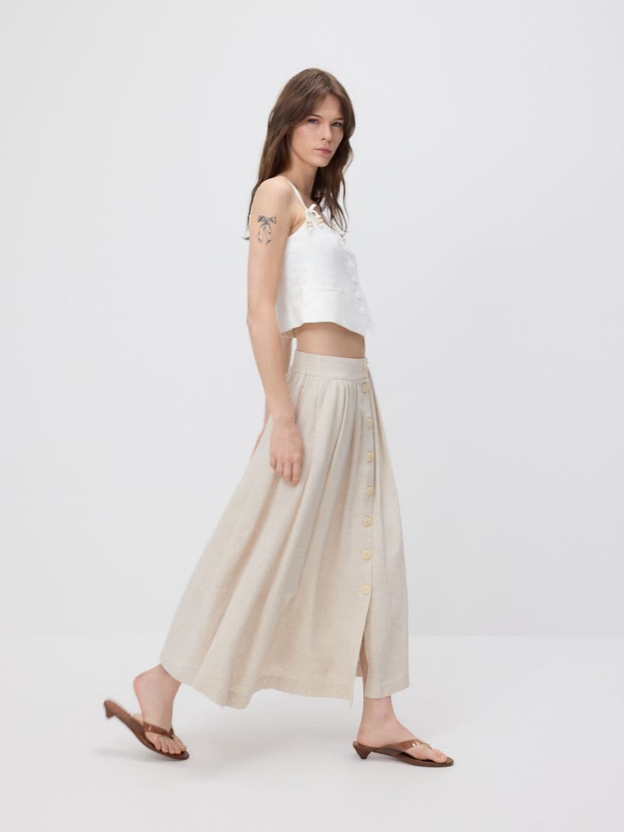 Skirt with linen blend - beige - RESERVED - 4