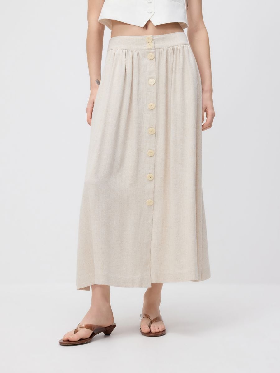 Skirt with linen blend - beige - RESERVED - 3