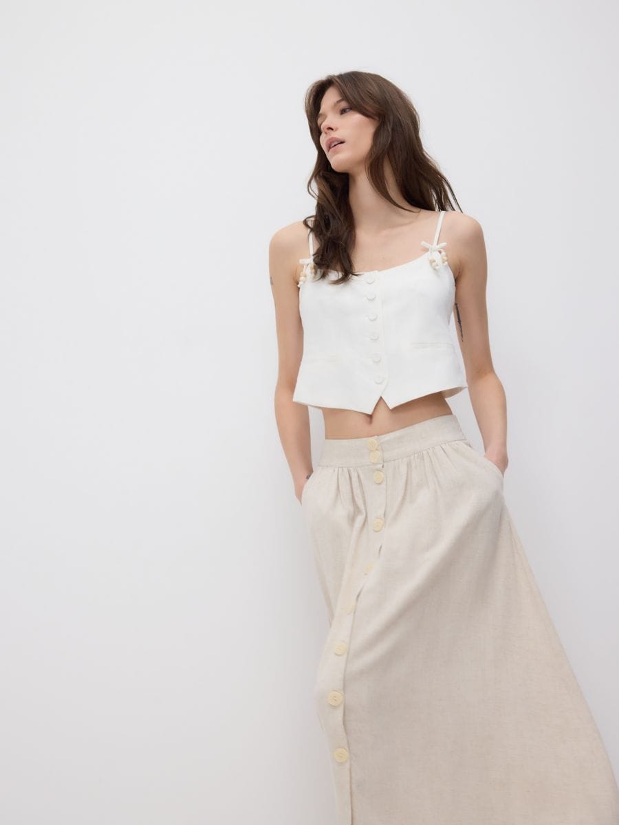 Skirt with linen blend - beige - RESERVED - 5