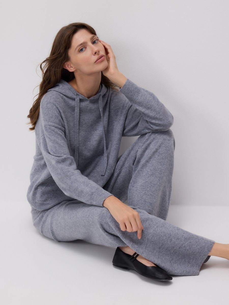 Wool hoodie sweater - light grey - RESERVED
