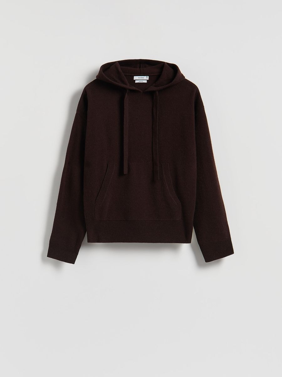 Wool hoodie sweater - dark brown - RESERVED