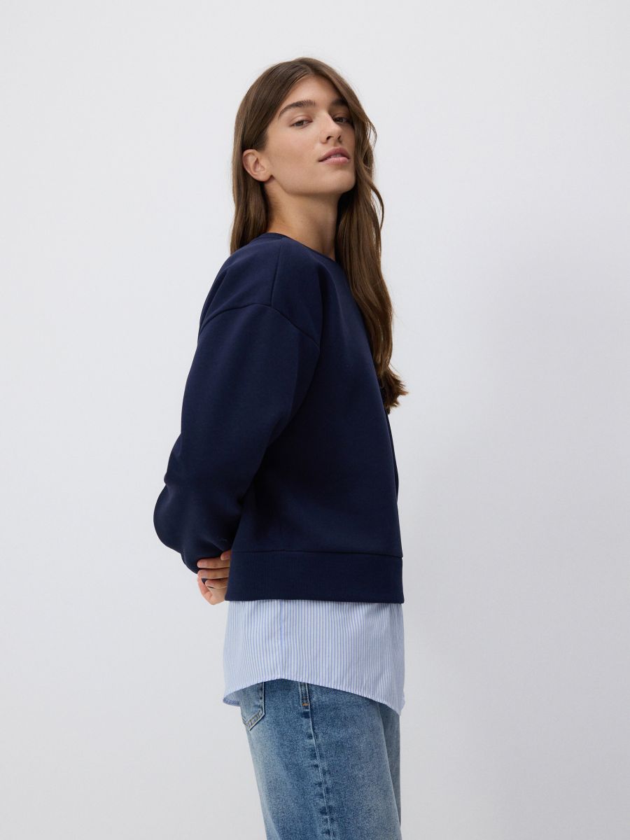 Sweatshirt with shirt-style bottom - navy - RESERVED