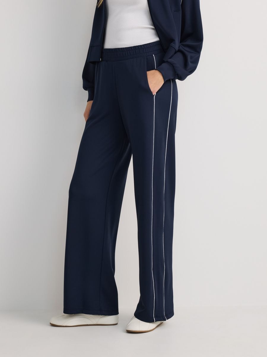 Wide leg trousers with side straps - navy - RESERVED