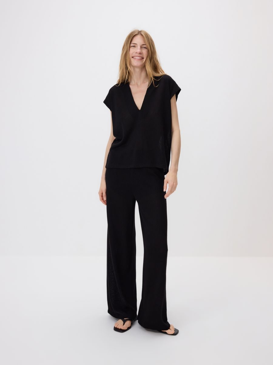 Pantalone od strukturirane tkanine - crno - RESERVED