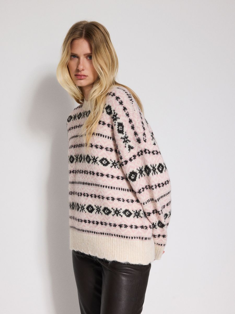 Patterned jumper with wool blend - multicolor - RESERVED - 2