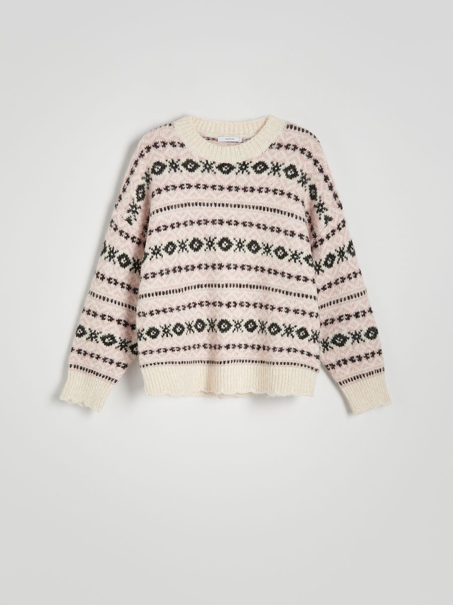 Patterned jumper with wool blend - multicolor - RESERVED - 4