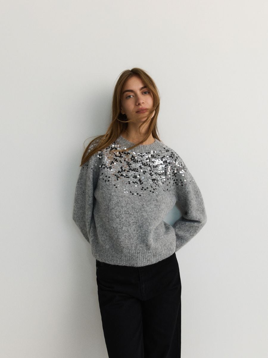 Sweater with sequins - light grey - RESERVED - 3