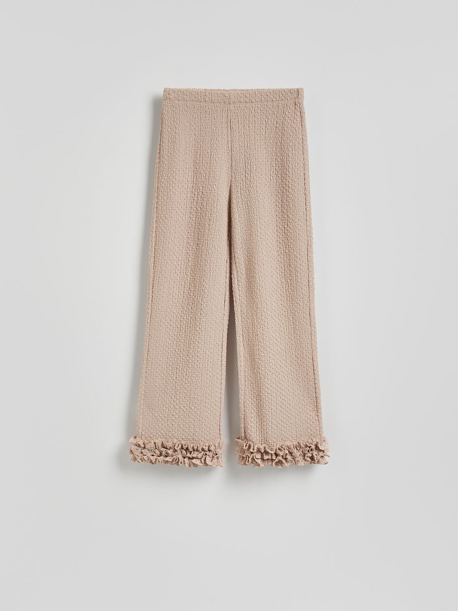 Trousers with ruffle detail - beige - RESERVED - 5