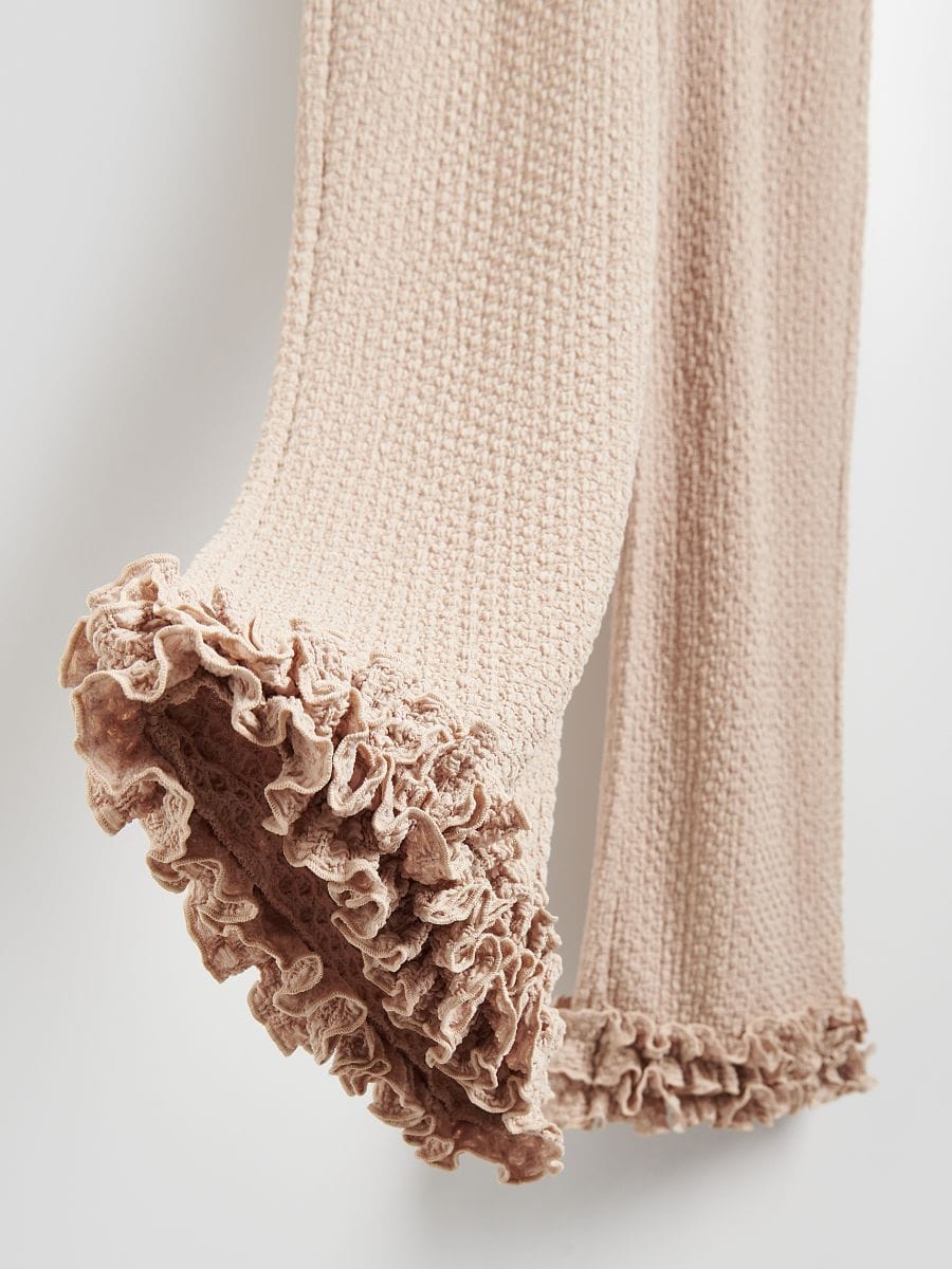 Trousers with ruffle detail - beige - RESERVED - 6