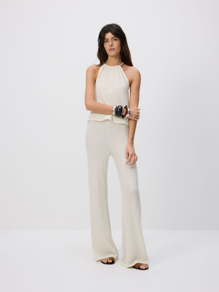 Crinkled flare trousers - cream - RESERVED - 3