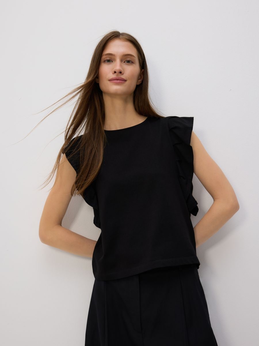 Ruffle blouse - black - RESERVED