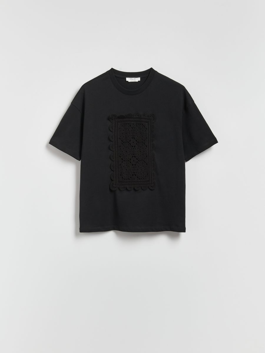 T-shirt with embroidered appliqué - black - RESERVED