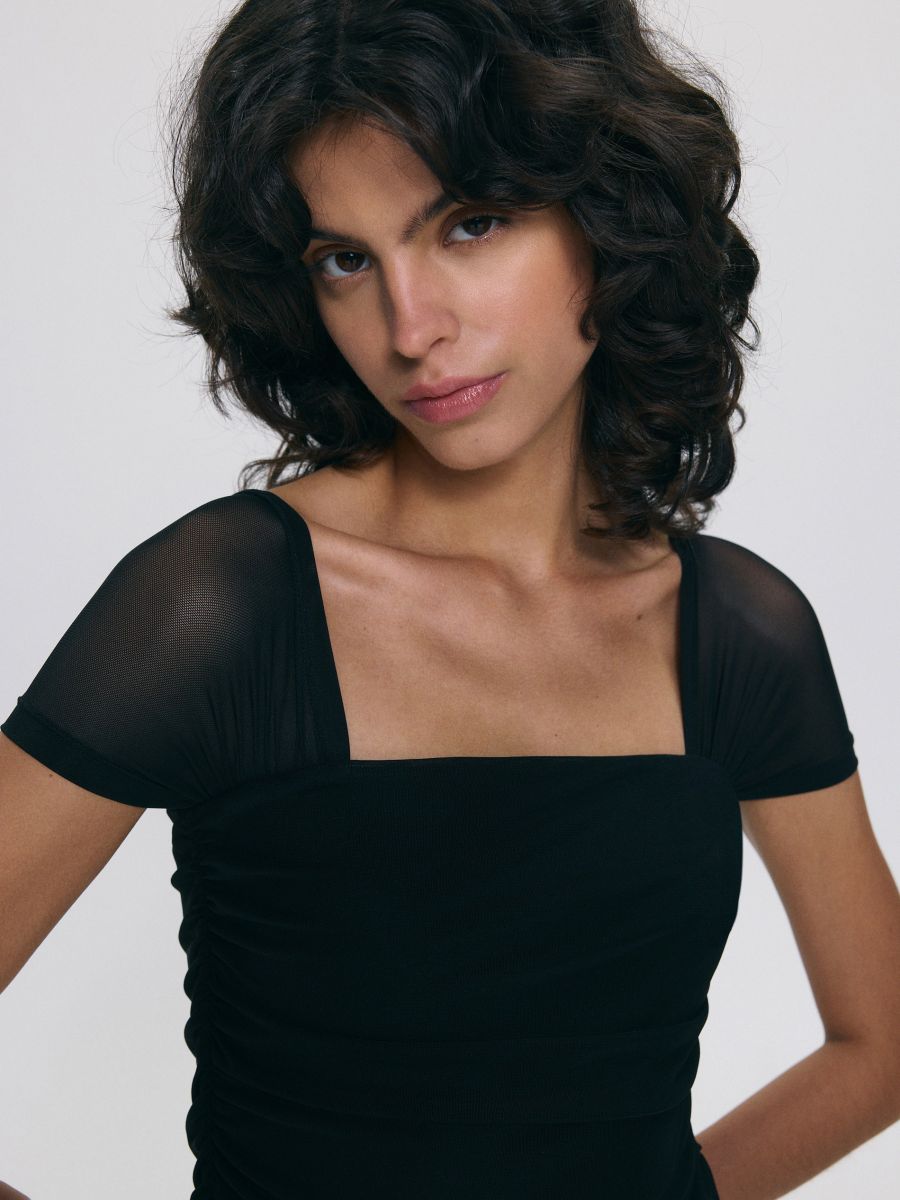 Kleid mit Raffung - schwarz - RESERVED - 3
