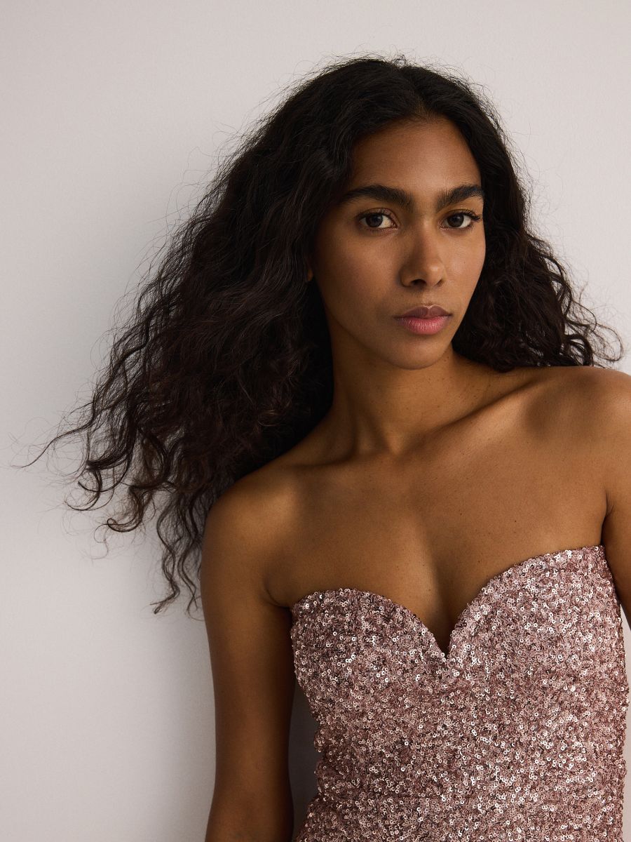 Sequin midi dress - pastel pink - RESERVED - 4