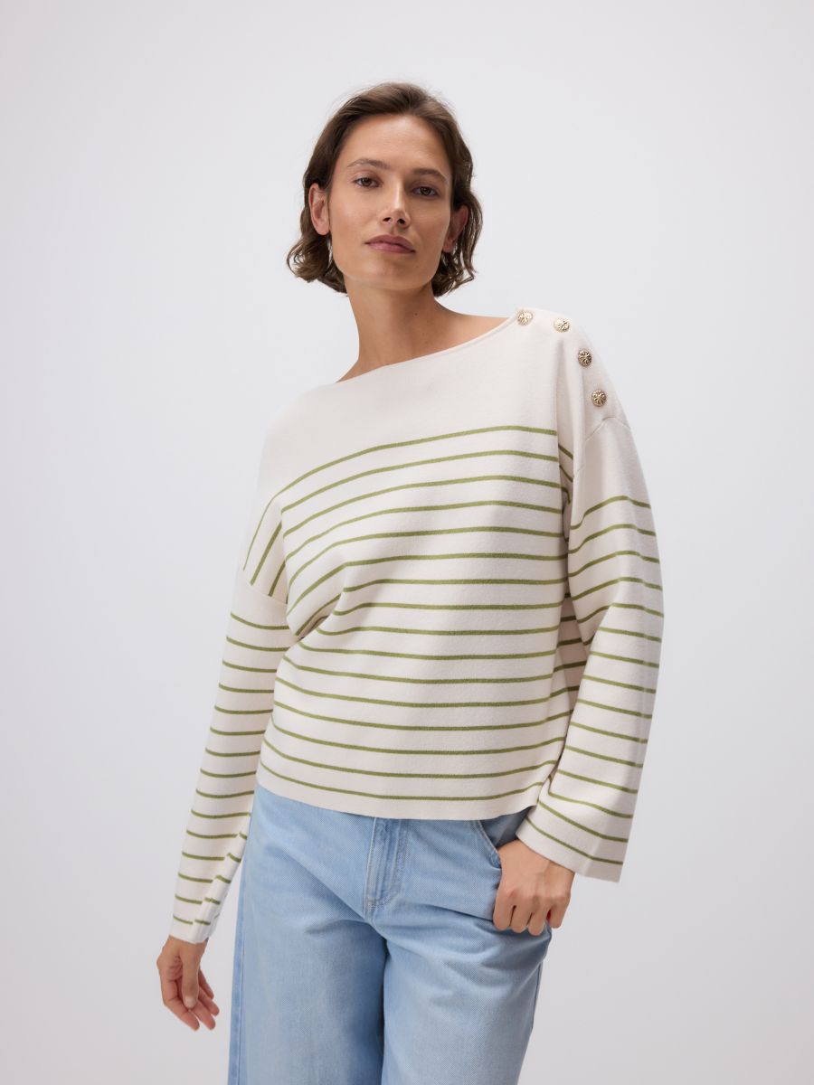 Striped sweater with buttons - light olive - RESERVED - 2