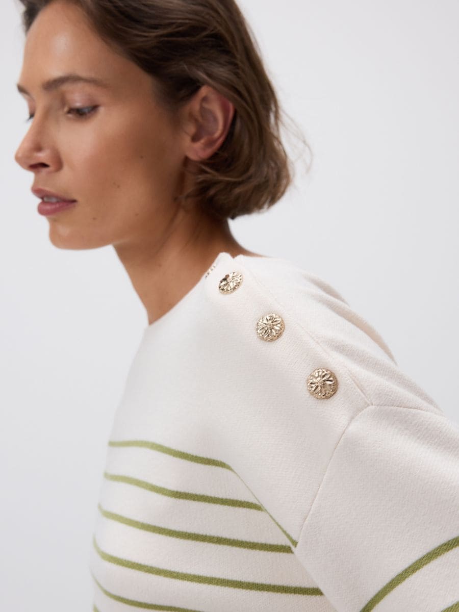 Striped sweater with buttons - light olive - RESERVED - 4