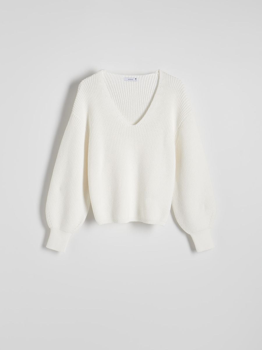 Pull à col en V - crème - RESERVED - 5