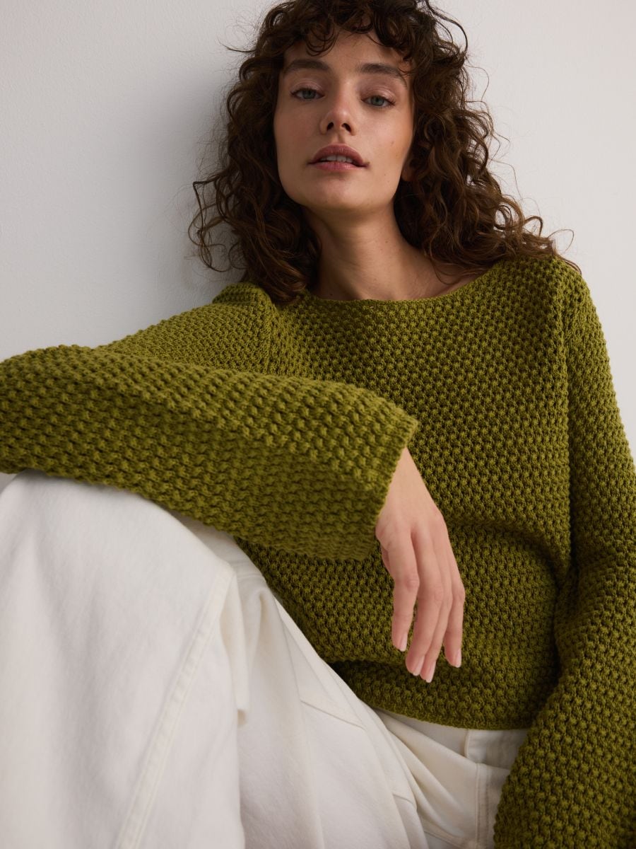 Pull ajouré - vert olive clair - RESERVED - 2