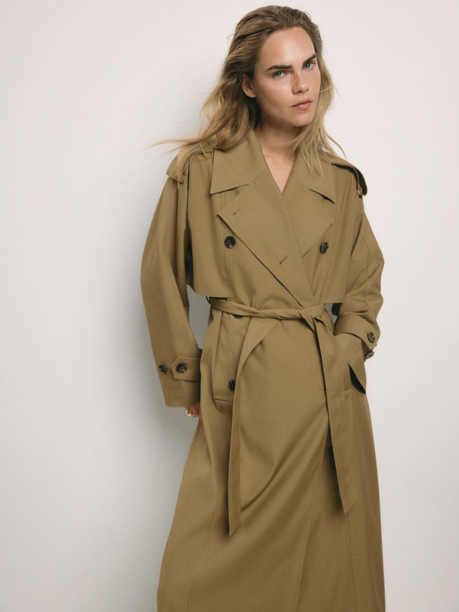 Double-breasted trench coat - olive - RESERVED