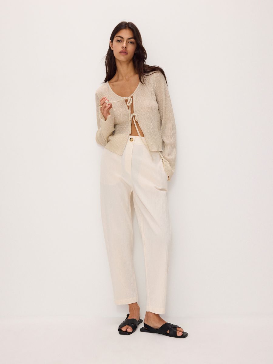 Tie front cardigan with metallised yarn blend - nude - RESERVED - 2