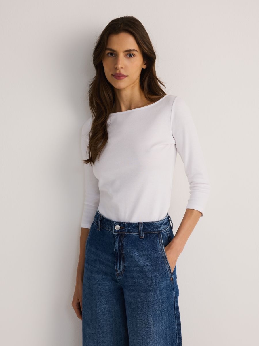 Maglia in cotone a maniche lunghe - panna - RESERVED - 2
