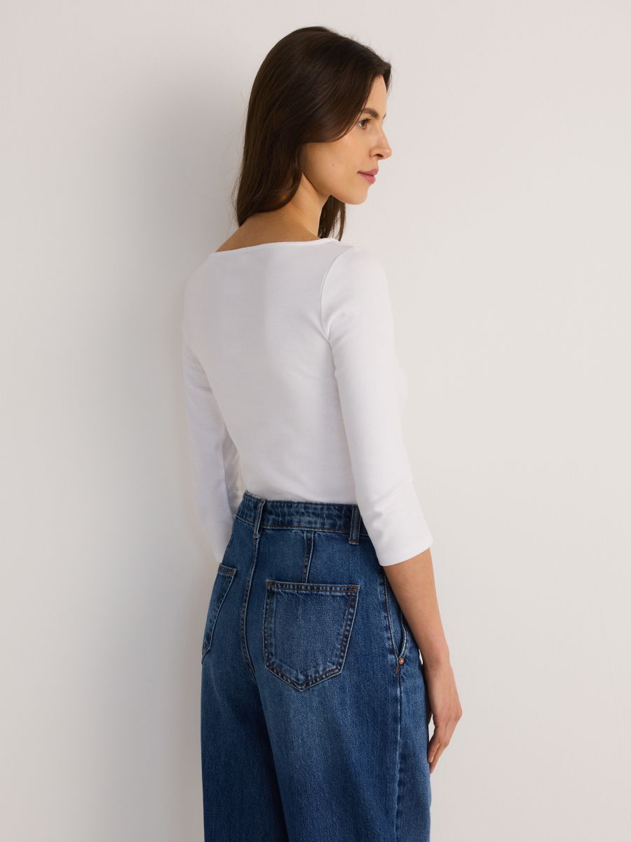 Maglia in cotone a maniche lunghe - panna - RESERVED - 4