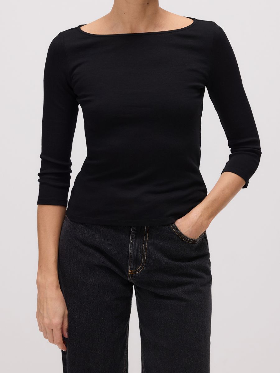 Cotton long sleeve T-shirt - black - RESERVED