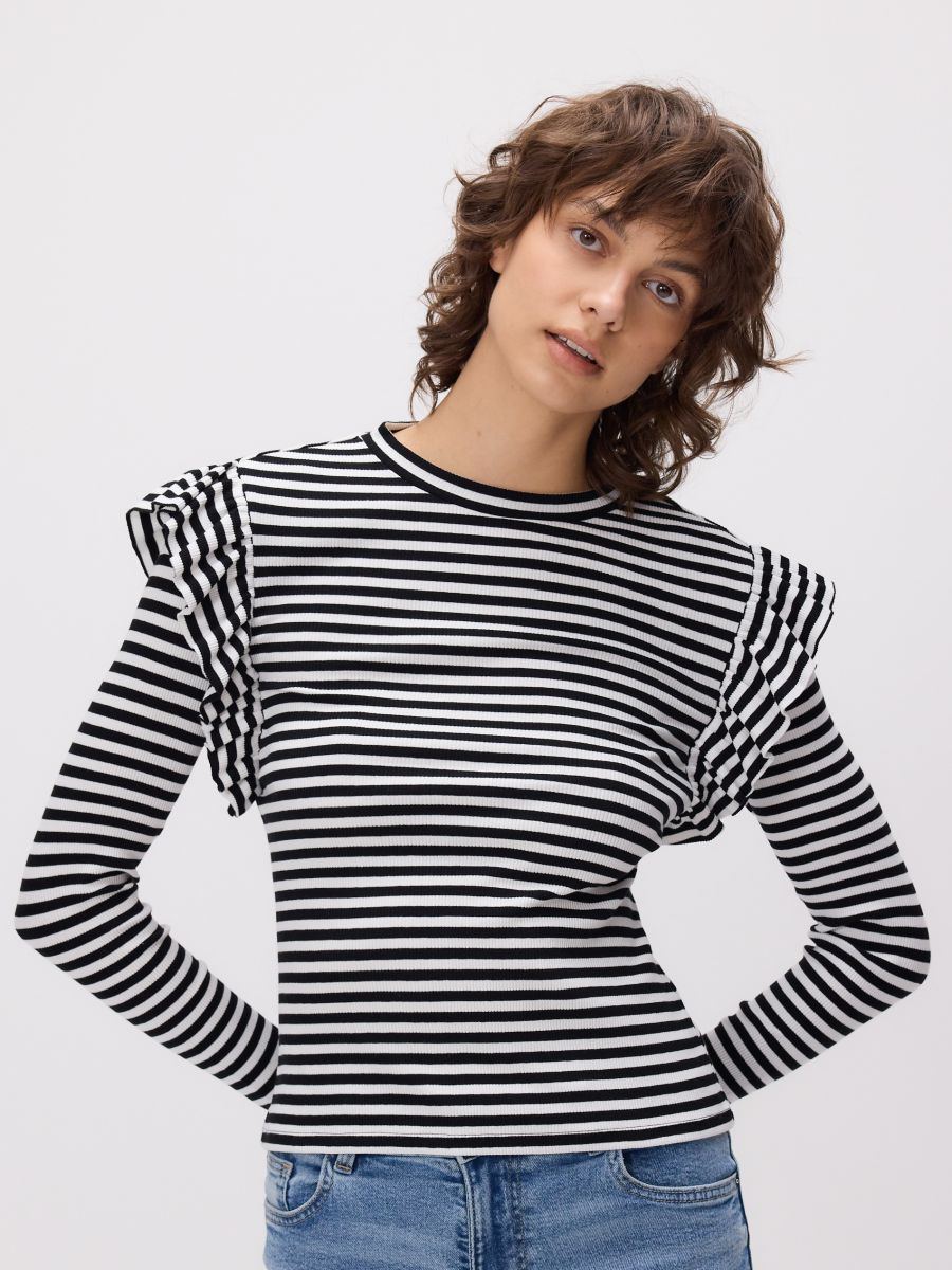 Pletena bluza z volančki - raznobarvna - RESERVED - 2