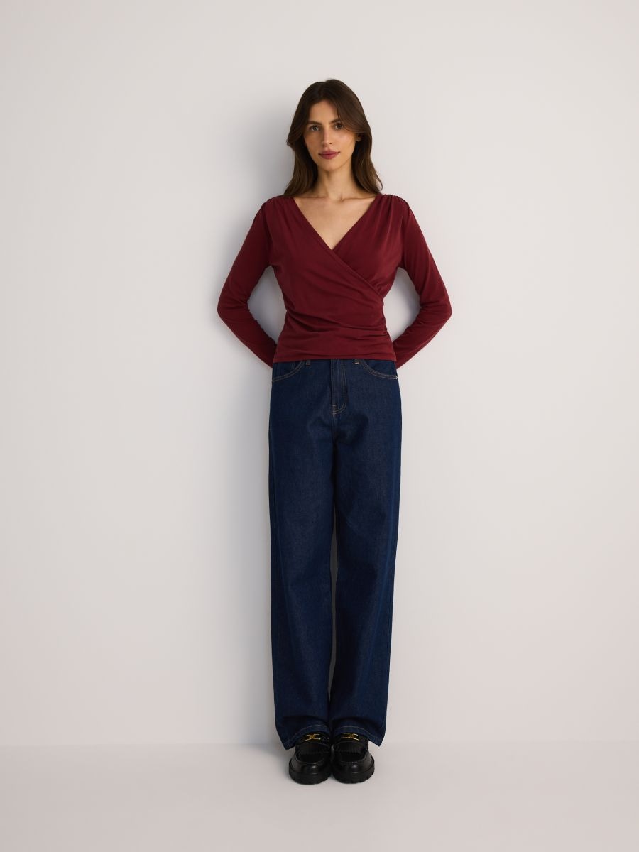 Blouse with fold-over front - maroon - RESERVED - 2
