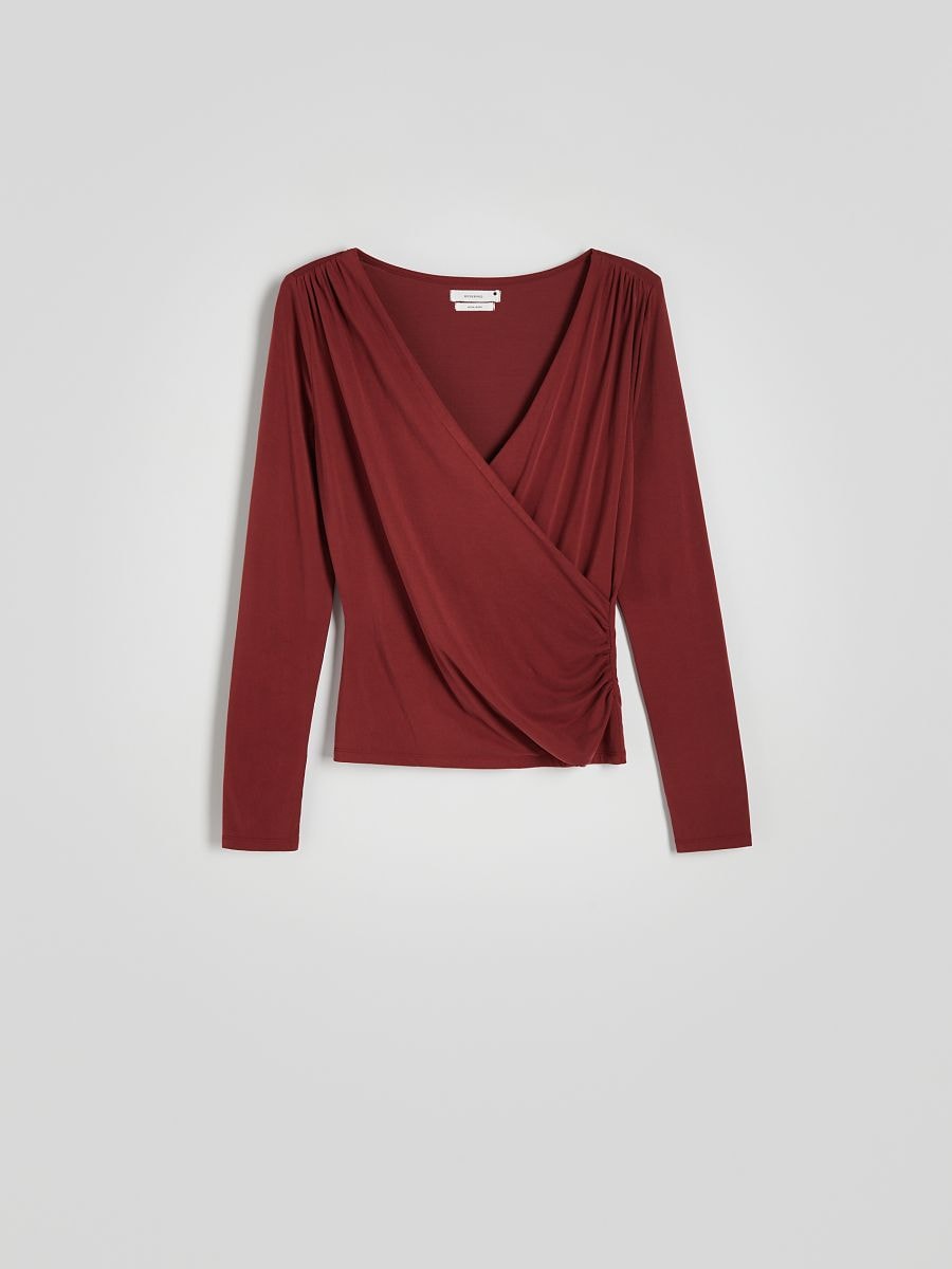 Blouse with fold-over front - maroon - RESERVED - 6