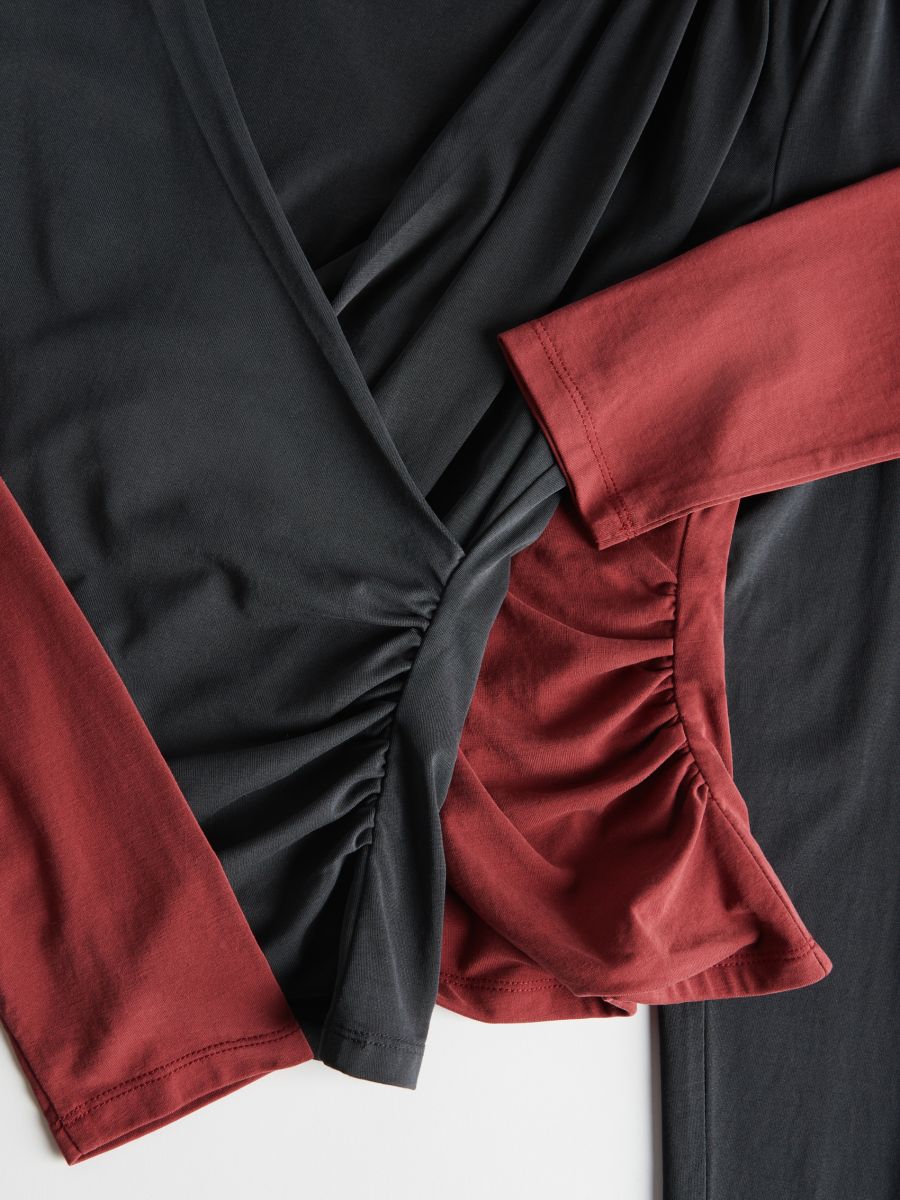 Blouse with fold-over front - maroon - RESERVED - 7