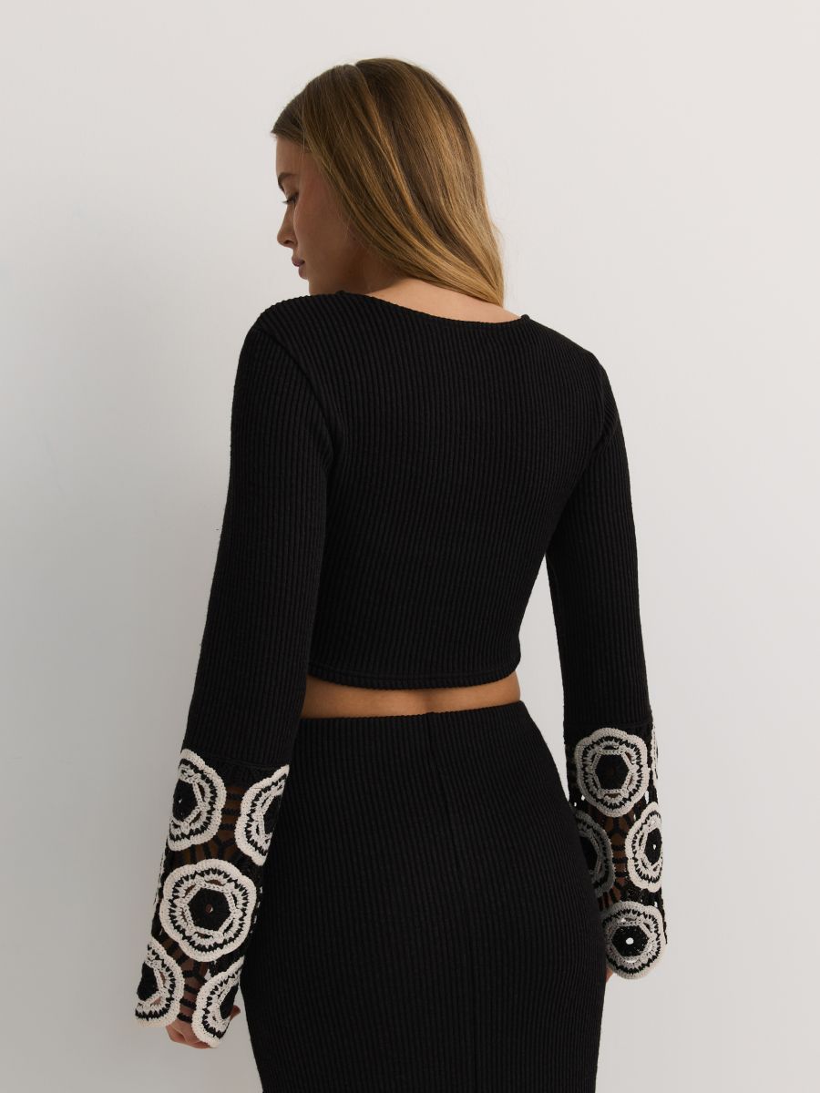 Short sweater with openwork sleeves - black - RESERVED - 5