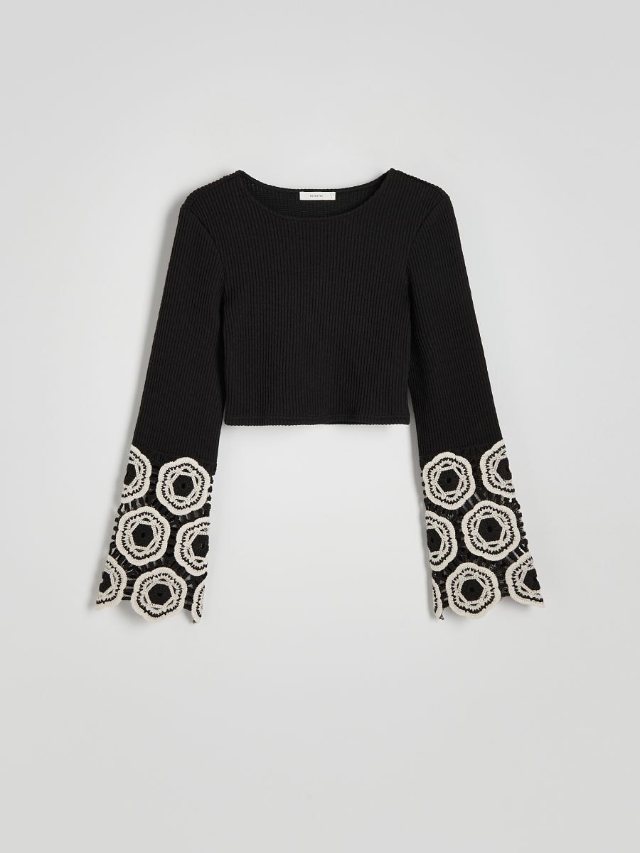 Short sweater with openwork sleeves - black - RESERVED - 6