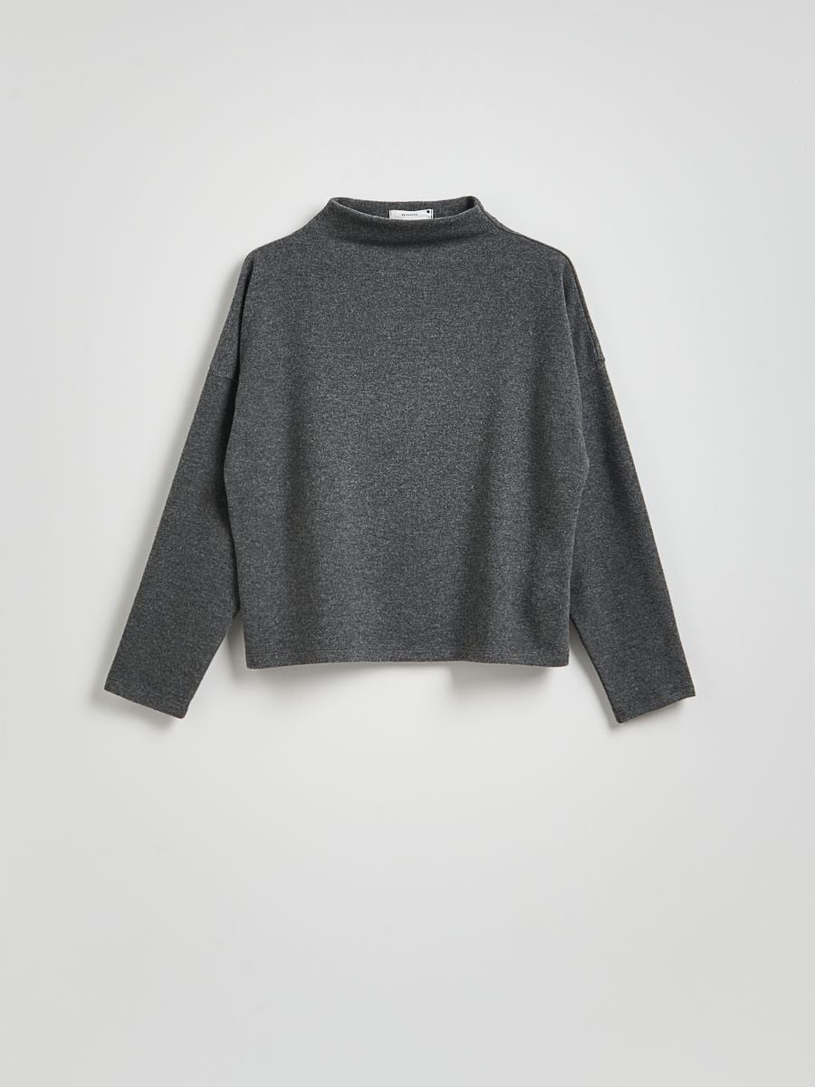 Jersey blouse with turtle neck - dark grey - RESERVED