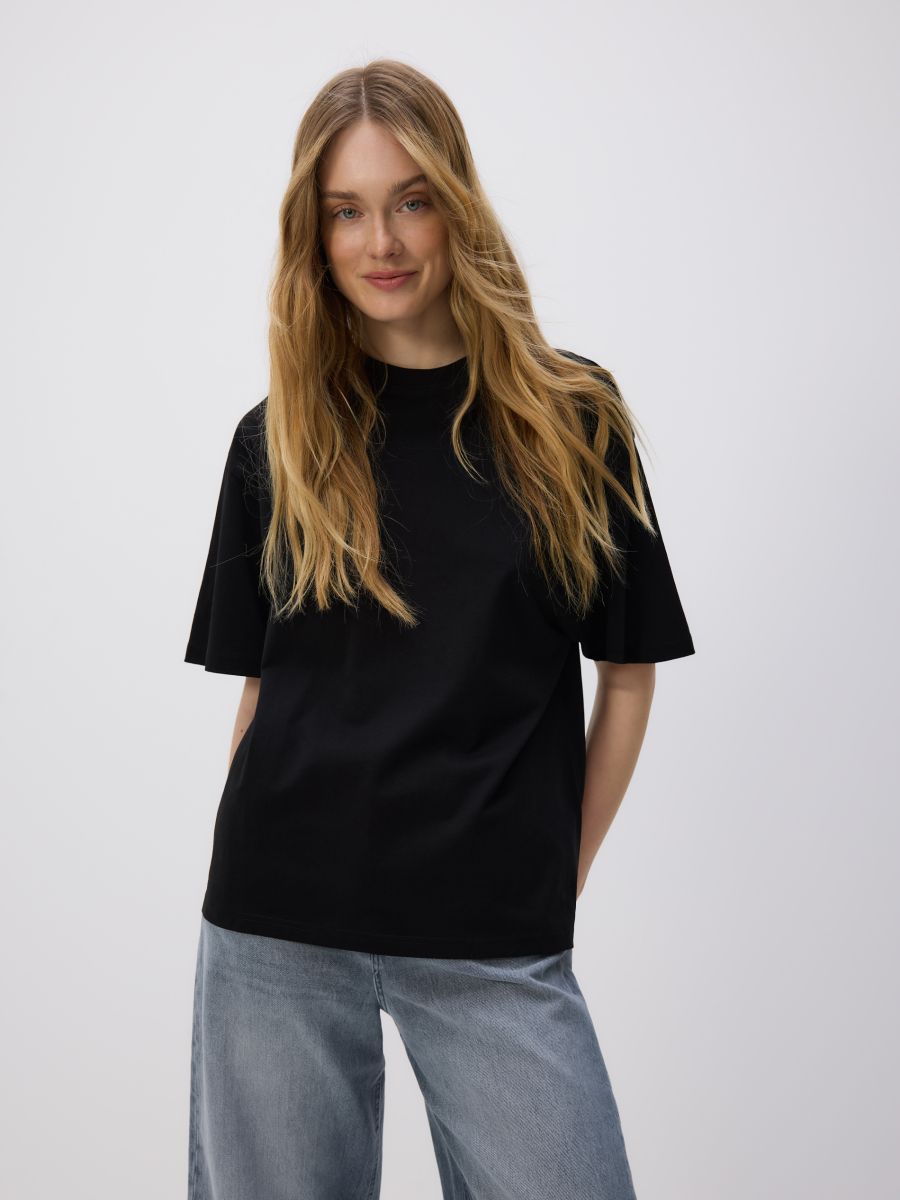 Bawełniany t-shirt oversize - czarny - RESERVED