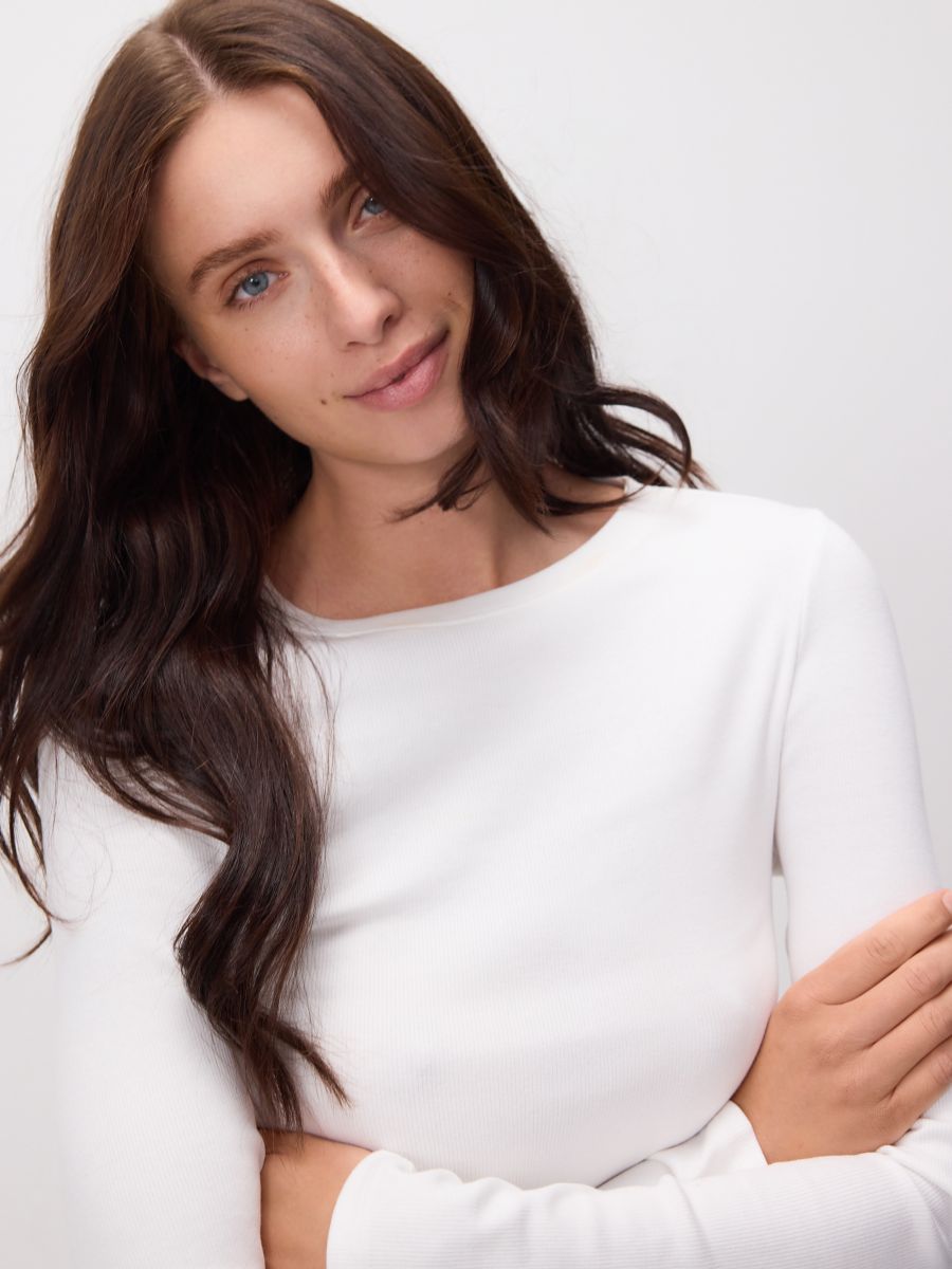Rib knit long sleeve T-shirt - white - RESERVED