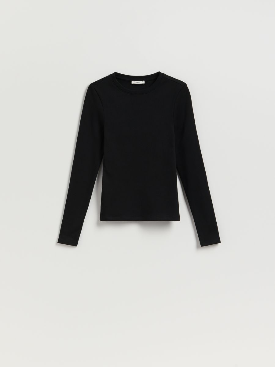 Rib knit long sleeve T-shirt - black - RESERVED