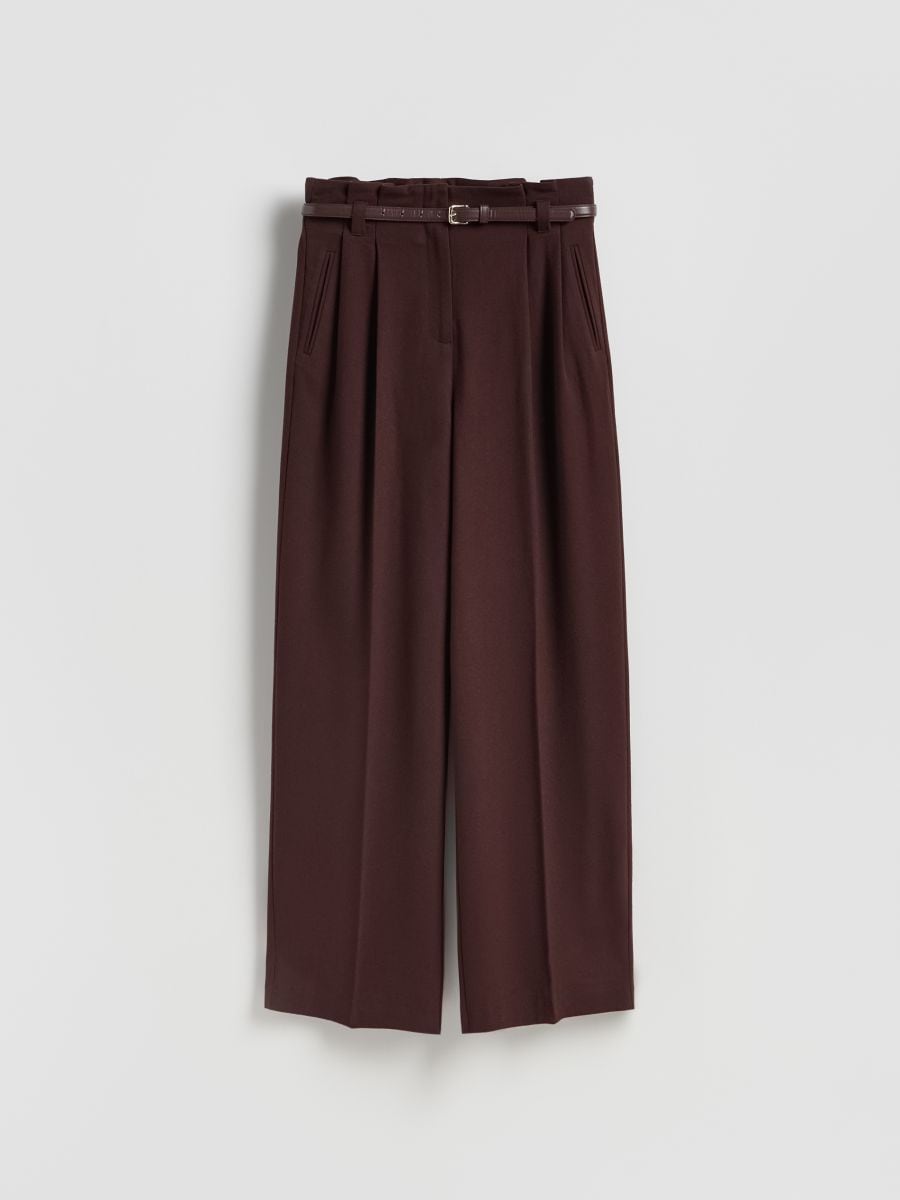 Trousers with tie waist belt - burgundy - RESERVED
